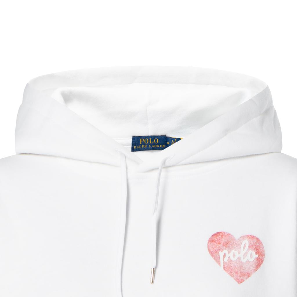 Polo Ralph Lauren Solid Color Heart Pattern Drawstring Hooded Loose Long Sleeve Sweatshirt Women Sweatshirt White WMPOKNINFB20187-100