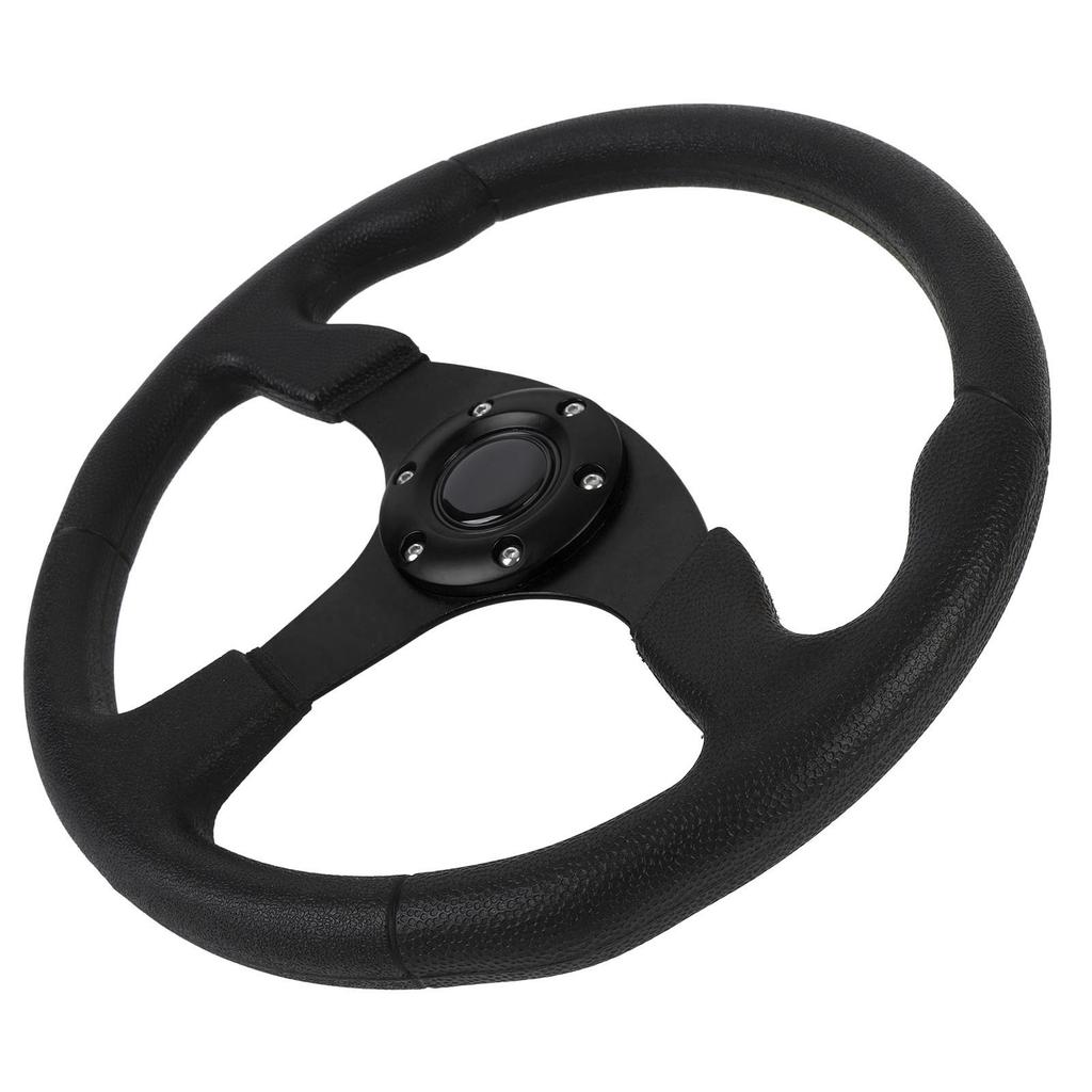 14in Universal Racing Steering Wheel PU Leather Aluminum Frame Universal Fit for 6 Holes Hub Adapter Black