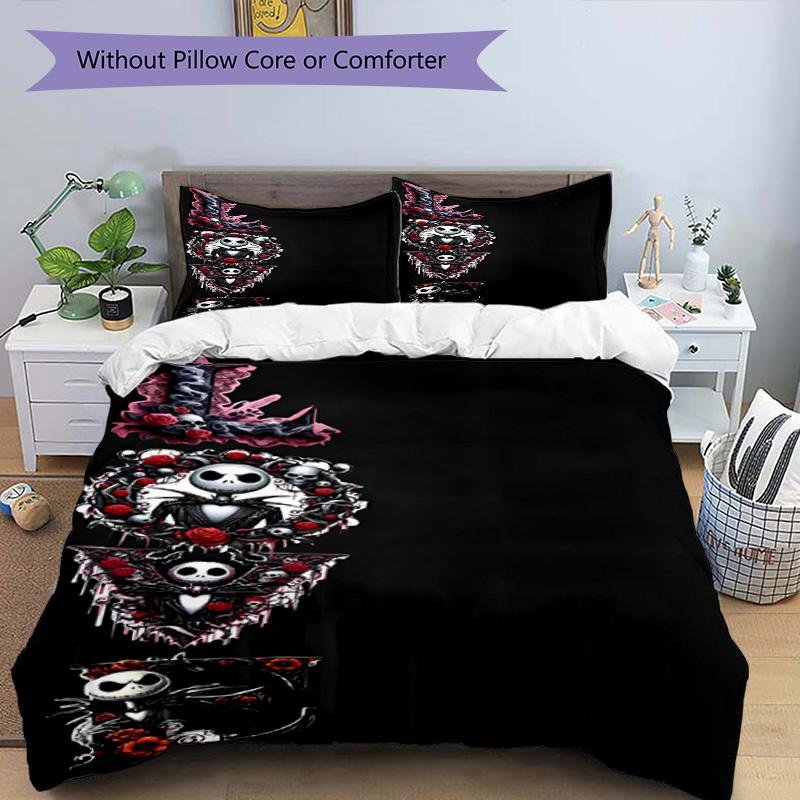 3pcs Duvet Cover Set (1*Duvet Cover + 2*Pillowcase, Without Core), The Nightmare Before Christmas Print Bedding Set, Bedroom Decor, All‑Season, Birthd