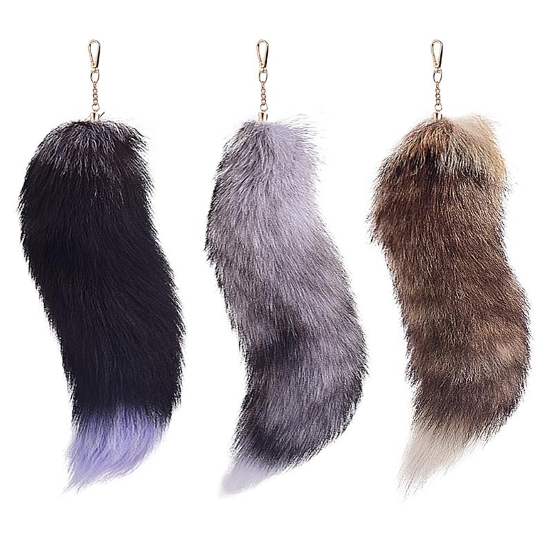 Set of 3 Oversized Faux Furs Keychains Halloween Foxes Tail Key Chain Elegant Bag Decoration Car Accessories