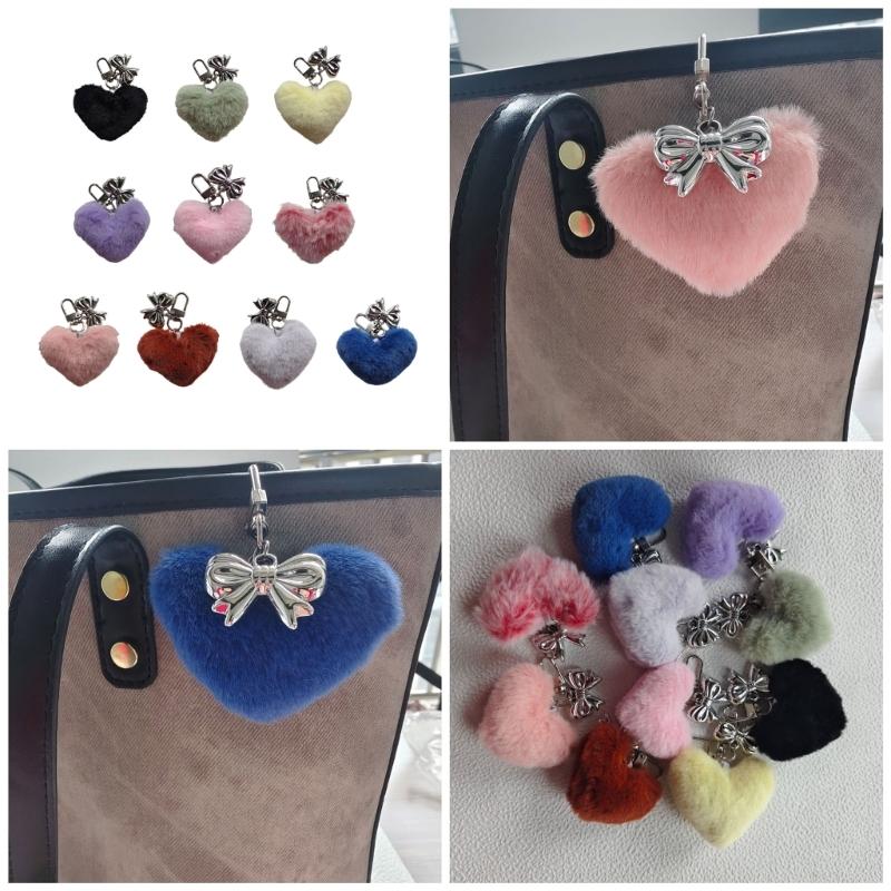 Sweet Plush Heart Bowknot Keychain Pendant Lovely Hanging Decorations Keyring Charm for Purse Bag Backpack Handbag
