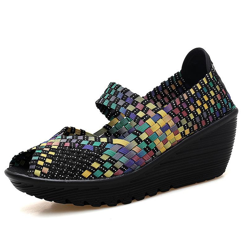 2021 new thick-soled weave shoes, fish mouth sandals, comfortable mother shoes, foreign trade large-size women's shoes