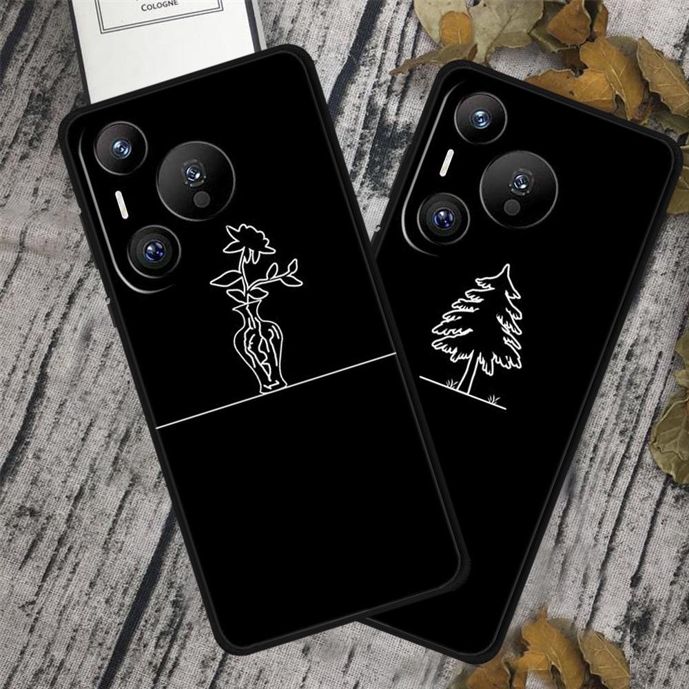 Pura 70 Black TPU Phone Case - Personalized Line Pattern, Soft Shell