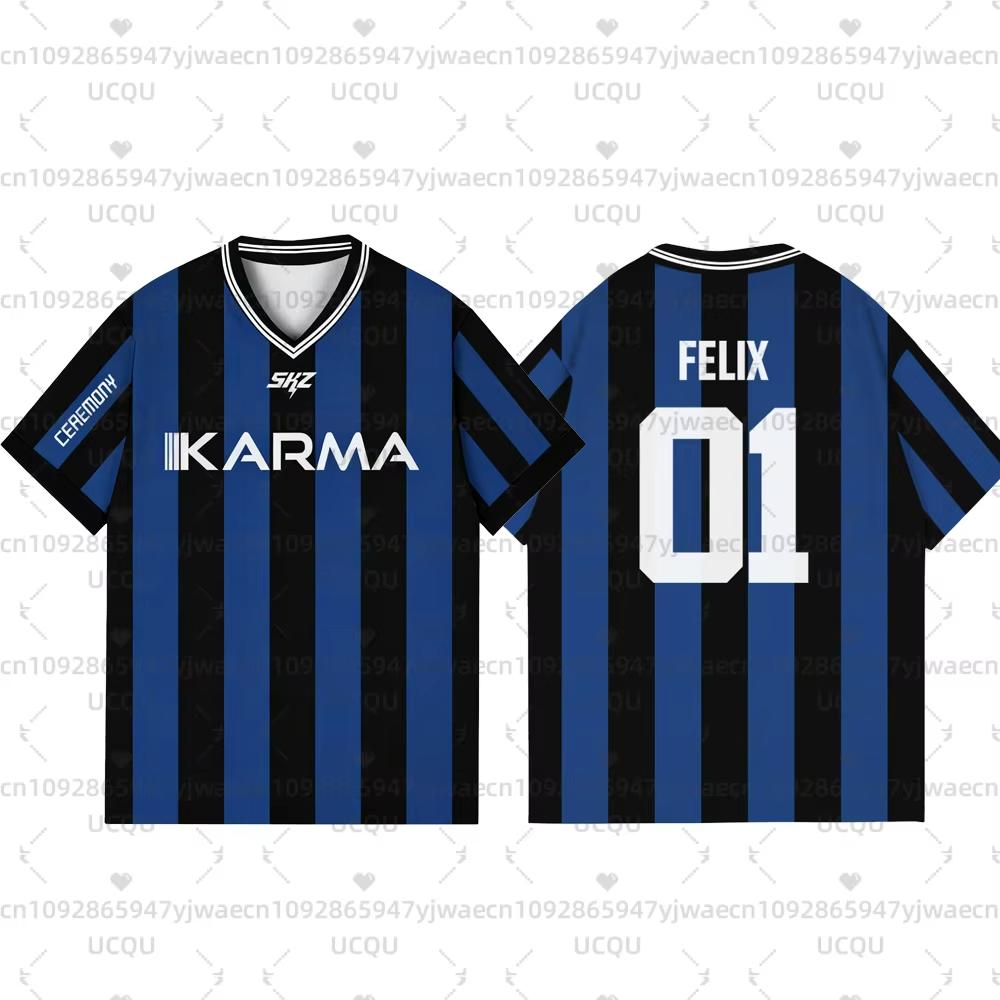 Kpop Stay Karma Album Fans TShirt Felix Bangchan Hyunjin Streetwear Casual Sport Oversize Short Sleeve Men's Clothing T-Shirt