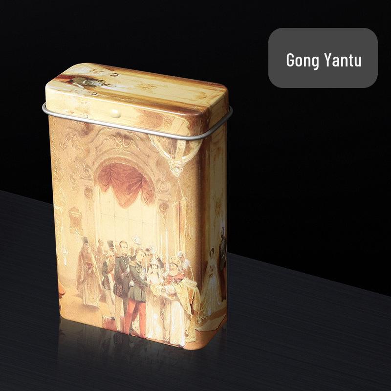 Men's 20-Capacity Tinplate Cigarette Case, Personalized Metal Hand-Rolled Holder, Multi-Pattern, Waterproof & Moisture-Proof.