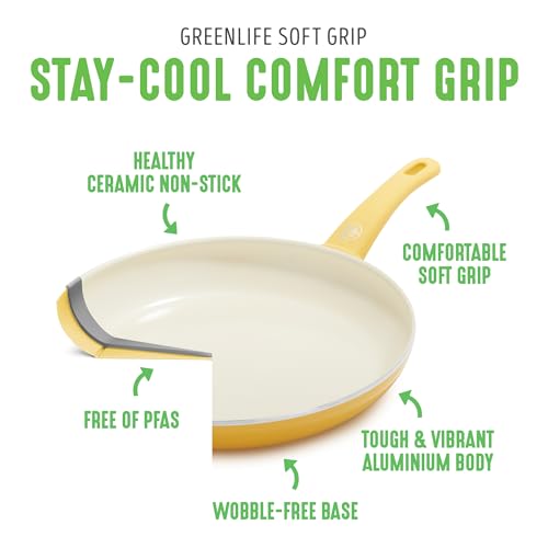 GreenLife 16-Piece Nonstick Cookware Set, Soft Grip, Non-Toxic, PAS-Free, Ceramic Pots and Pans, Dishwasher and Oven Safe, Frying, Saut?ing, and Cookw