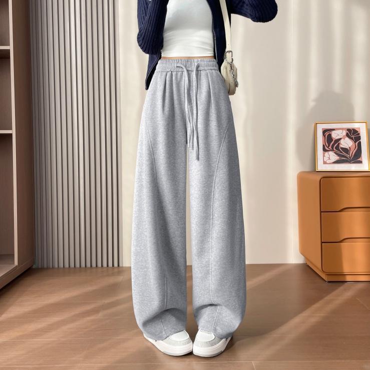 

Gray Velvet Thickened Wide-Leg Floor-Length Sports Pants for Petite Women 2XL (69-75 kg) - Ships in 48 Hours