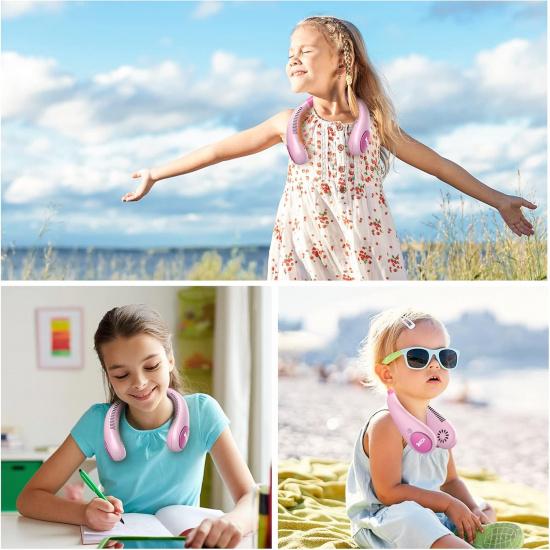 Kids Neck Fan, Portable Bladeless Fans for Kid 4-14Y Girls & Boys, 2600mAh USB Personal Mini Cooling Fan for Travel/Camping/Study, 4 Speeds,