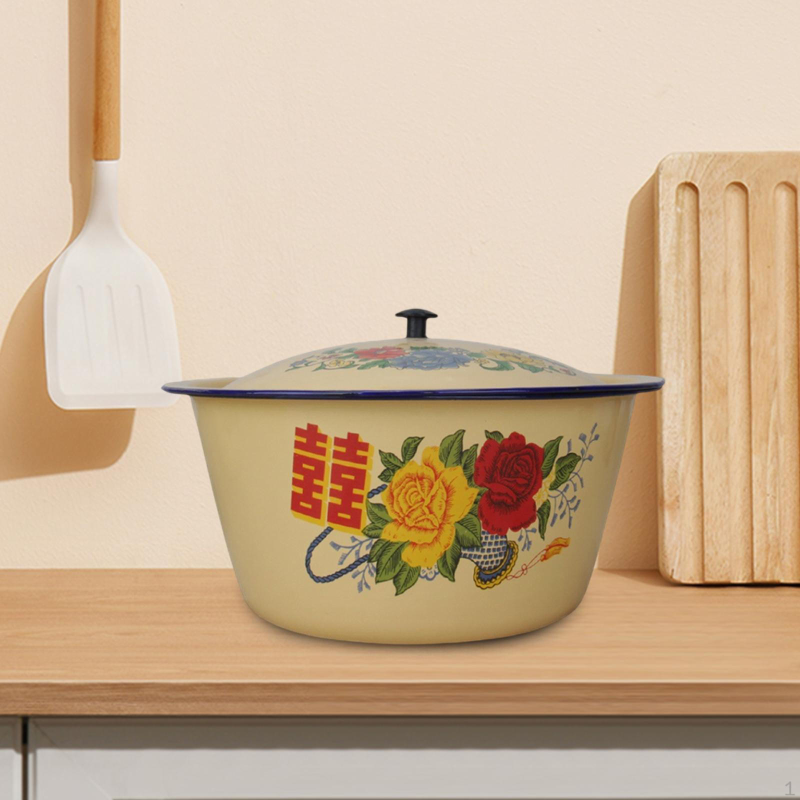 

Эмалированная миска для смешивания с крышкой в китайском стиле, многоцелевая, для густого супа, сала, масла 14cm