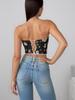 French Lace Tie Fishbone Camisole - Retro Floral Print Women's Top