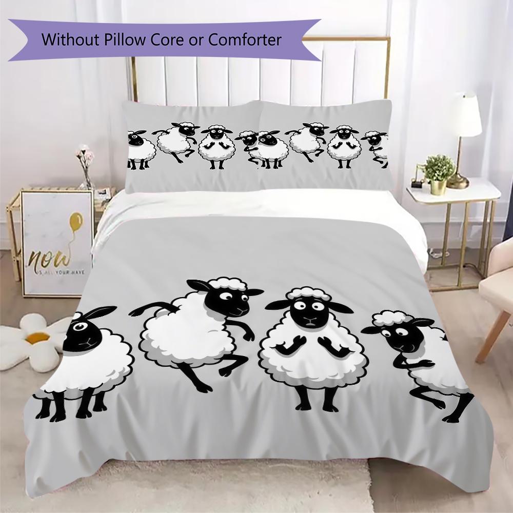 Line Art Sheep Pattern Bedding uilt Set uilt Cover Pillowcase Home Decoration Birthday Gift (1 * duvet cover + 2 * pillowcase without core)
