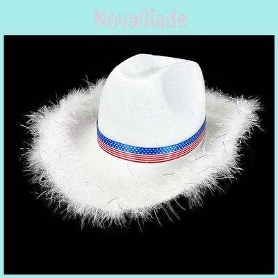 Independence Day White Frayed Denim Hat With Patriot Flag Ribbon For Parties And Celebrations