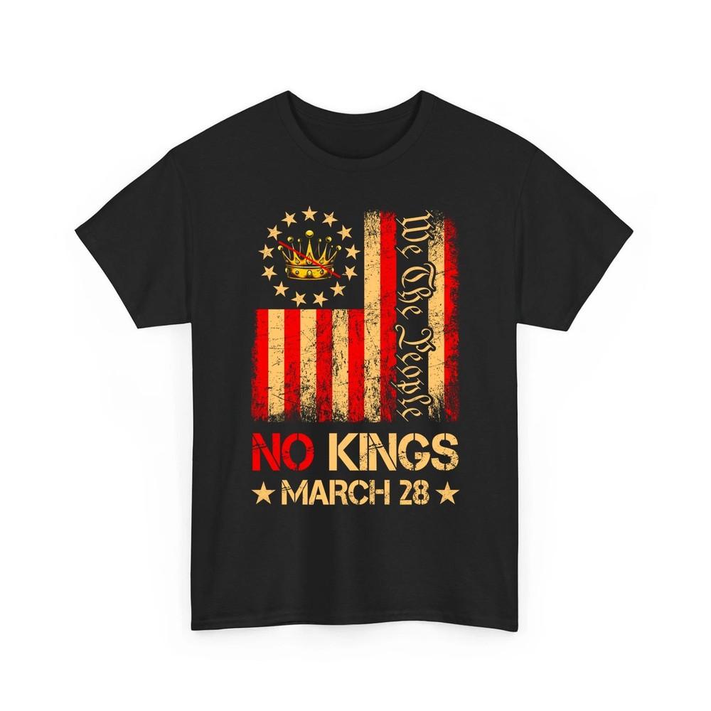 No Kings March 28 2026 No Kings Day American Flag Vintage Unisex TShirt Unisex T-Shirt L