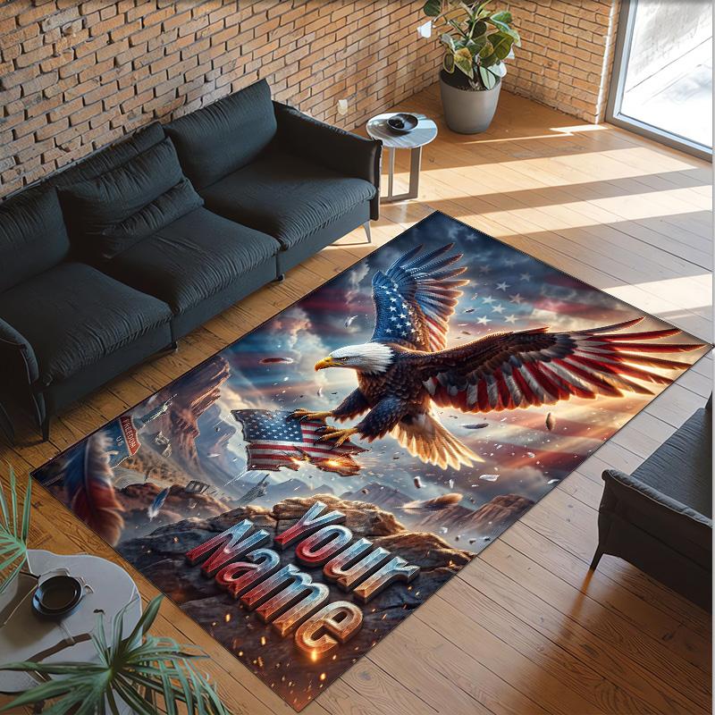 American Patriotic Theme Crystal Velvet Rug Personalized Custom Name Text Soft Floor Mat Home Decor