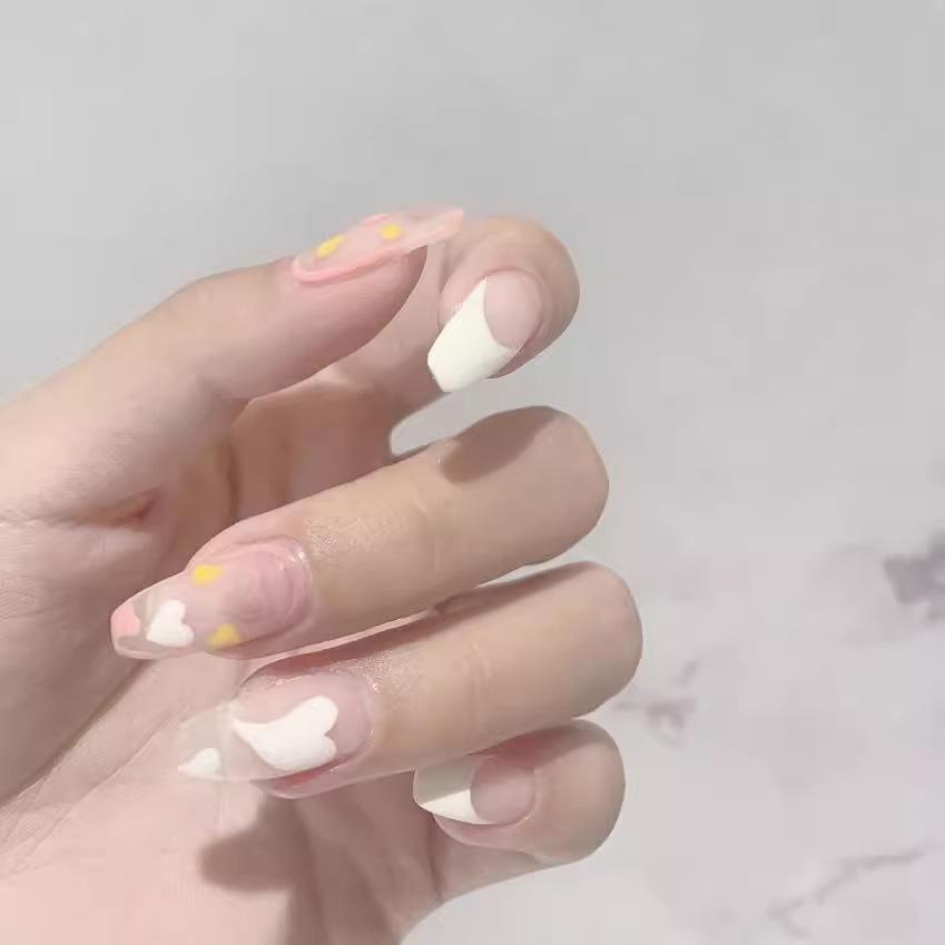 Waterproof Peach Pink Princess Wearable French Manicure False Nail Stickers