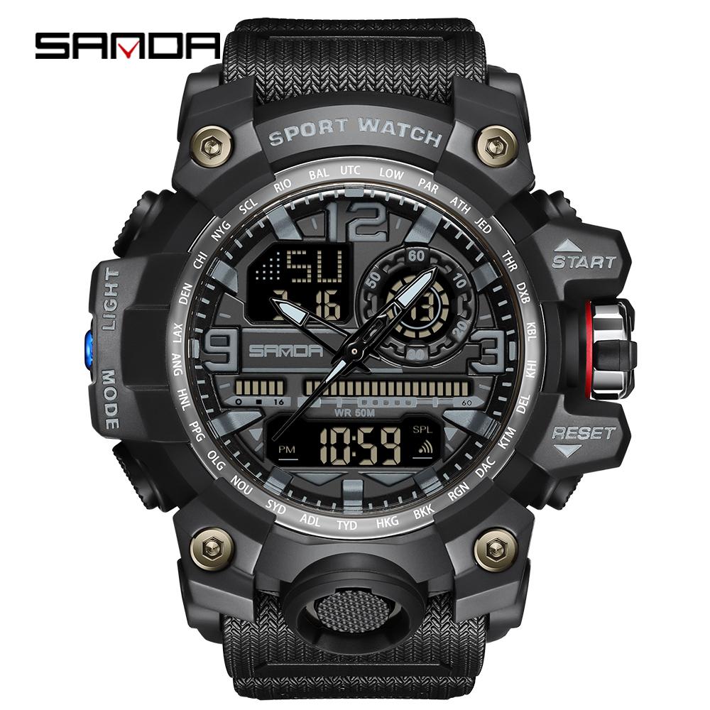 SANDA 3133 Sports Men's Electronic Watch Multi functional Dual Display Waterproof LED to Timing Men's Electronic Watch