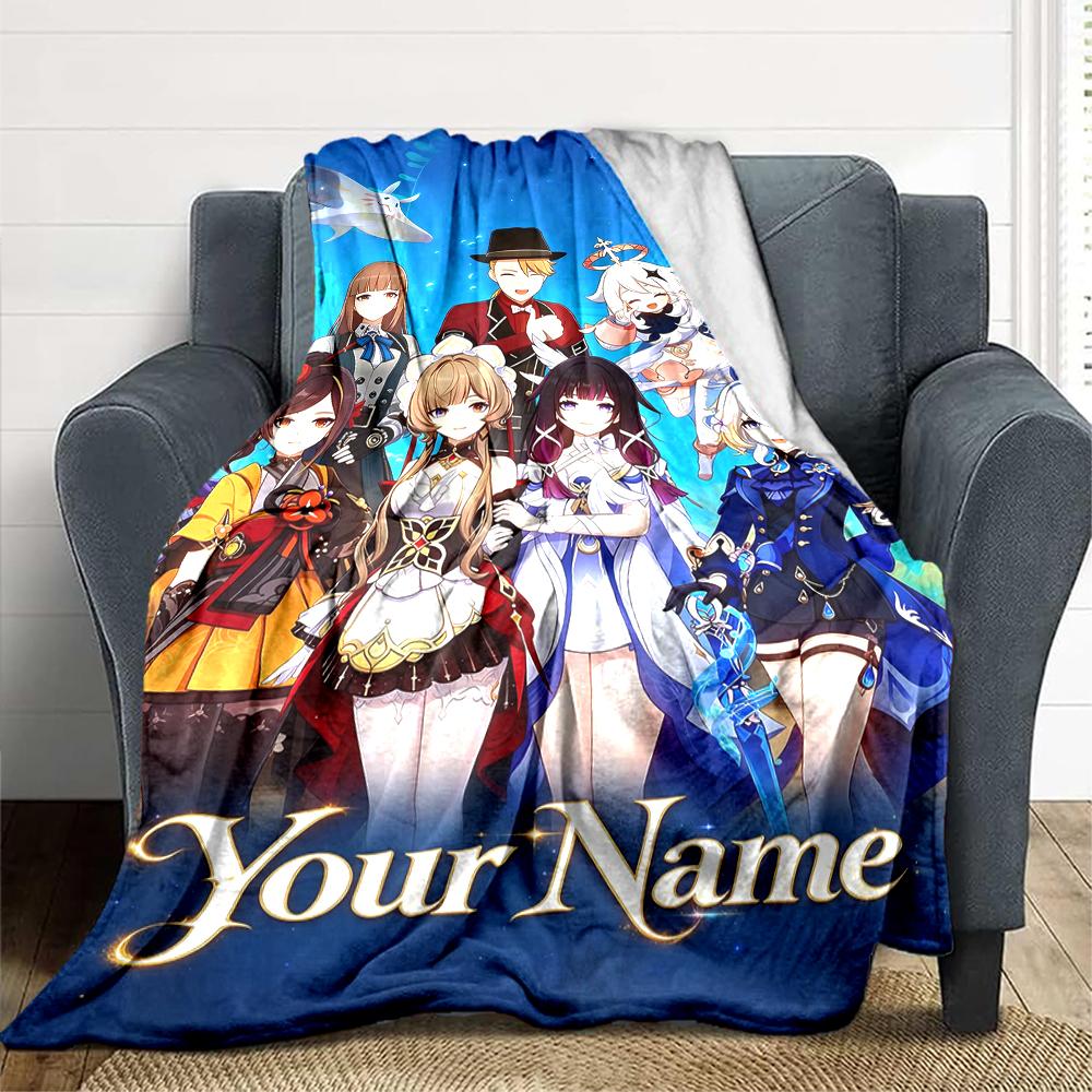 Custom 1Pc Anime Girls Name Fleece Flannel Blanket Soft Warm Cozy Office Throw For Bedroom Couch Travel Birthday Xmas Gift