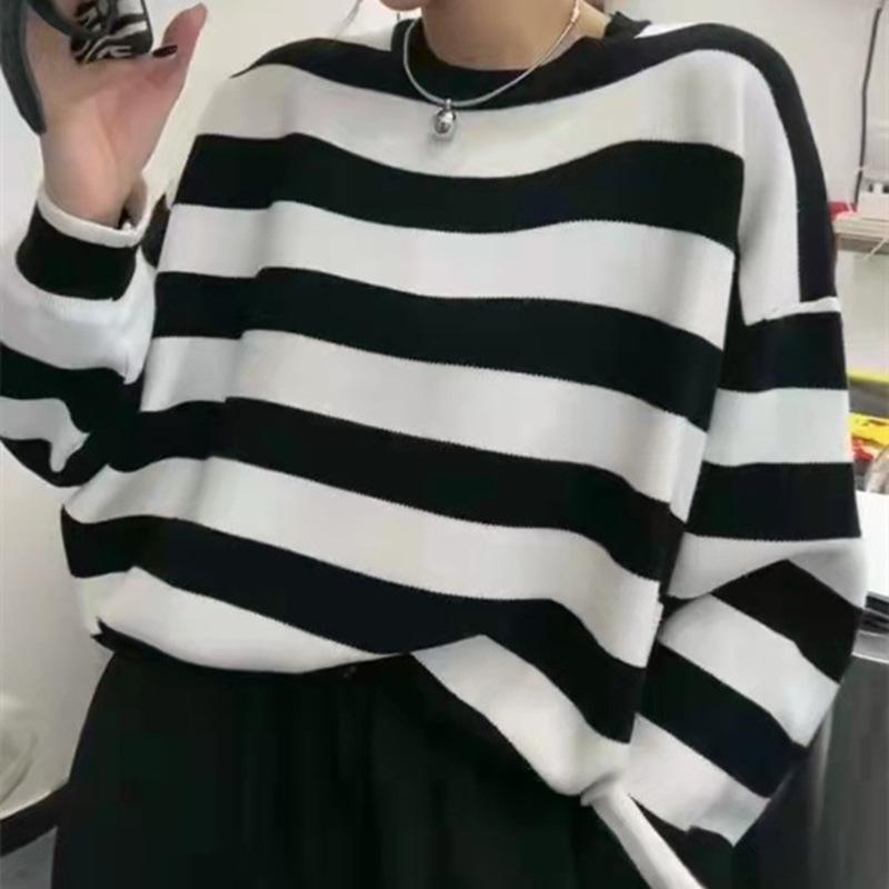 Autumn Winter New Striped Sweater Women's Knitted Loose Casual Pullover Jumper