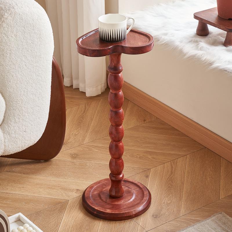 Retro Solid Wood Mini Coffee Table & Movable Side Table with Storage