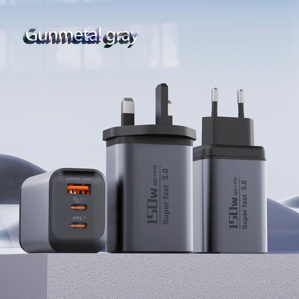 Gunmetal Gray 150W Multi-Port Fast Charger for Small Home Appliances & Multi-Device Charging