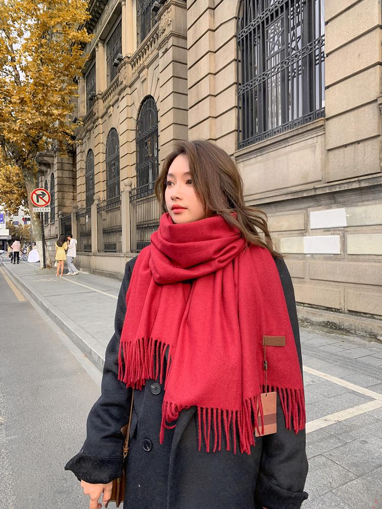 Scarf Women's Autumn and Winter Warm Thickened Solid Color Cashmere Scarf New Shawl Korean Version Scarf