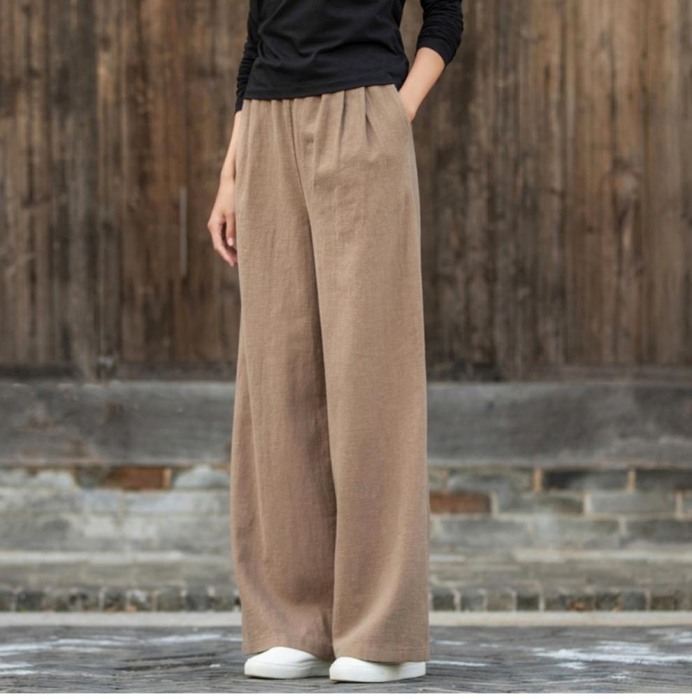Cotton Linen Wide Leg Pants Women's Large Size Casual Trousers Spring Summer Loose Long Pants