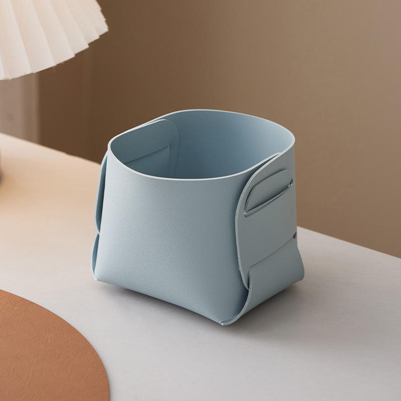 Household Creative Minimalist Desktop Leather Makeup Brush Holder Foldable Collapsible Pen Holders Sundries Organizing Basket