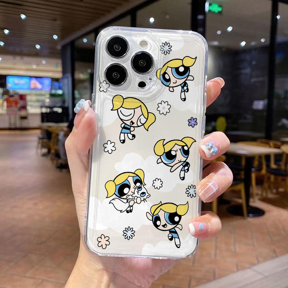 

Cool Girl P-Powerpuffs Phone Case for iPhone 17 Air 16 15 14 Plus 13 12 11 Pro Max X Xs XR 8 e Soft TPU Transparent Cover iPhone17 Pro Max