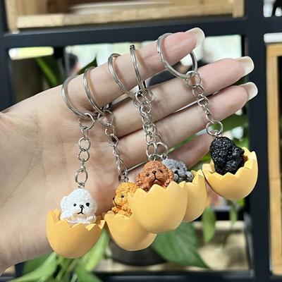 Dog Pendant Cartoon Eggshell Dog Shape Keychain Novelty Bag Charm Pendant with Metal Ring Bag Accessory