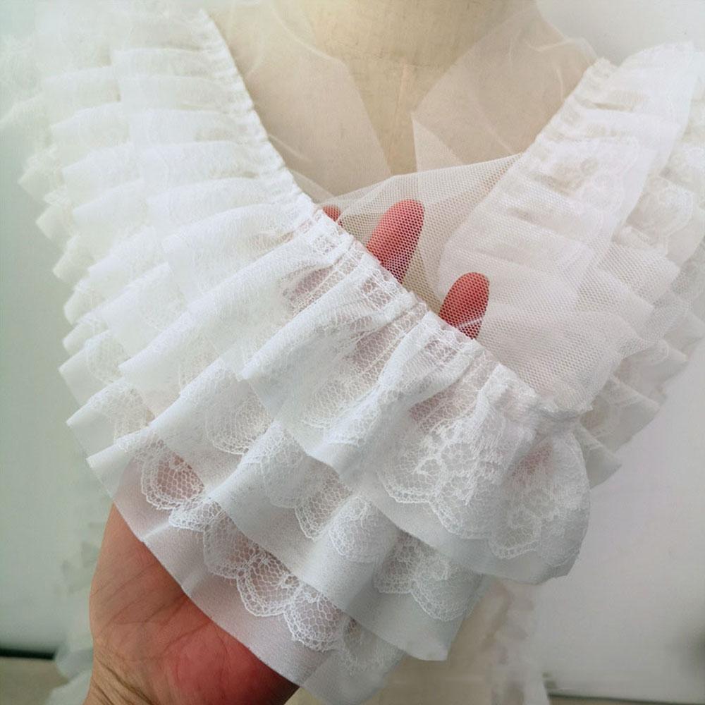 13CM Wide Three Layers Pleated Chiffon Fabric Lace Ruffle Collar Trim Embroidery Ribbon DIY Wedding Dress Doll Clothes Supplies
