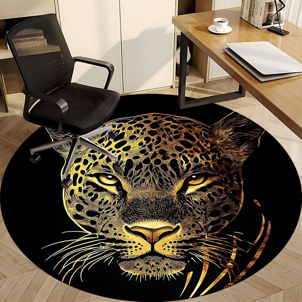 1pc Leopard Print Office Round Area Rug, Indoor Mat Suitable ForOffice, Under Office Chairs Bedroom Living Room Home Decor T195