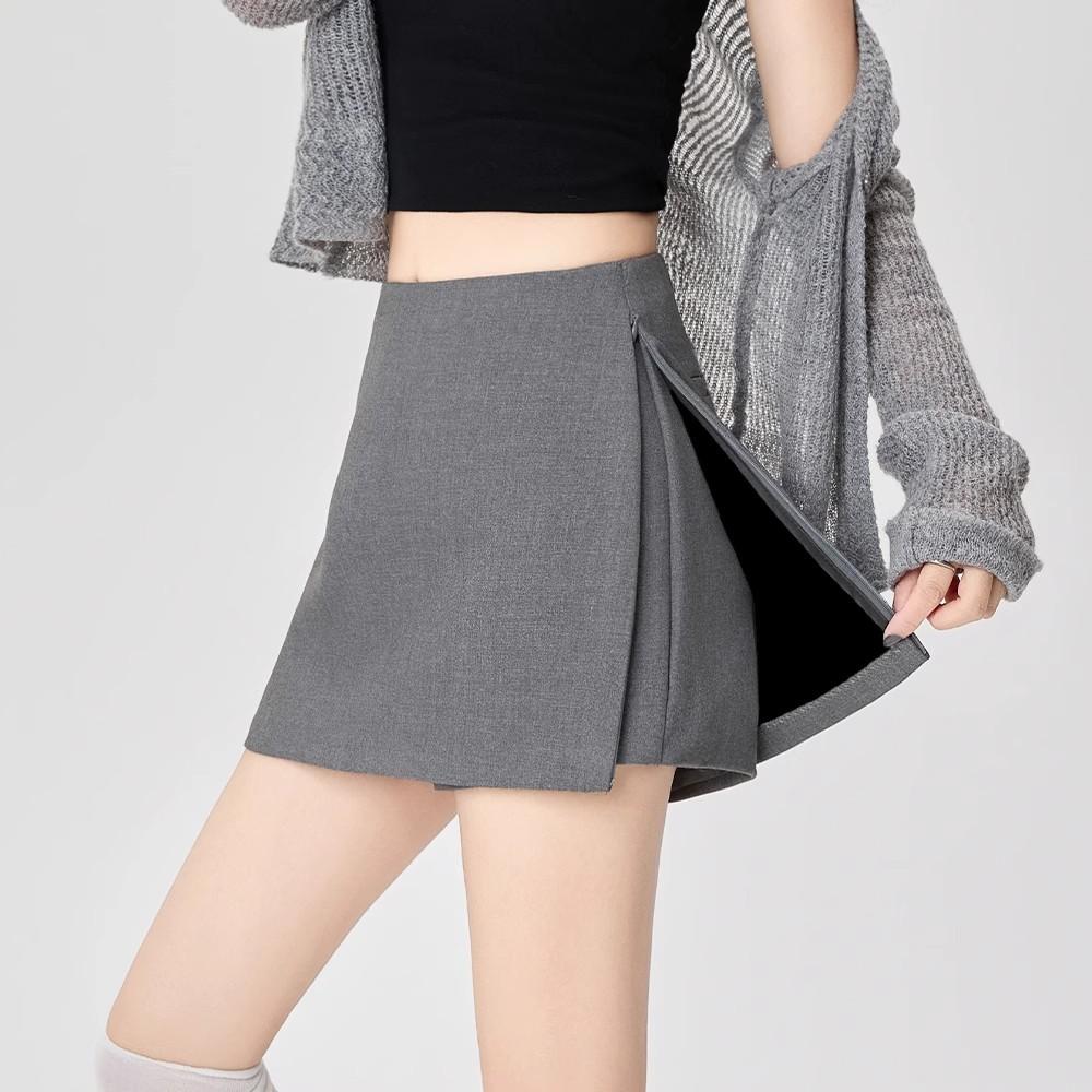 2025 Summer New Suit Fabric Skort Women High Waist A‑Line Anti‑Chafing Wrap Mini Skirt With Zipper For Petite Figures Slim Hip‑Hugging Style