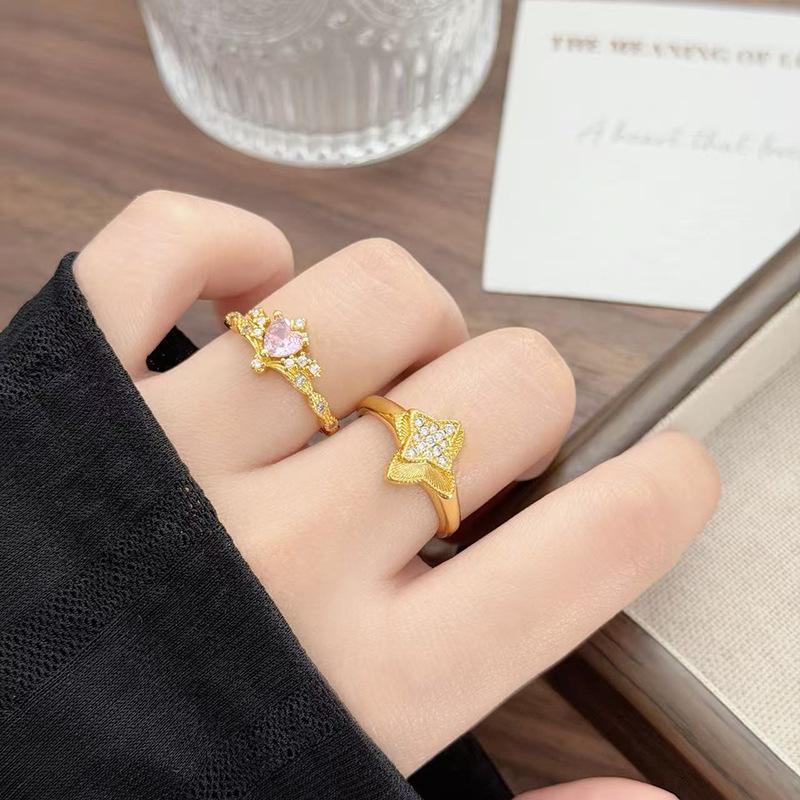 Retro Exquisiter Vierblättriger Klee Voller Diamanten, Liebe Zirkon Funkelnder Diamantring, Damen Leichter Luxus Persönlichkeit Stapelbarer Zeigefingerring