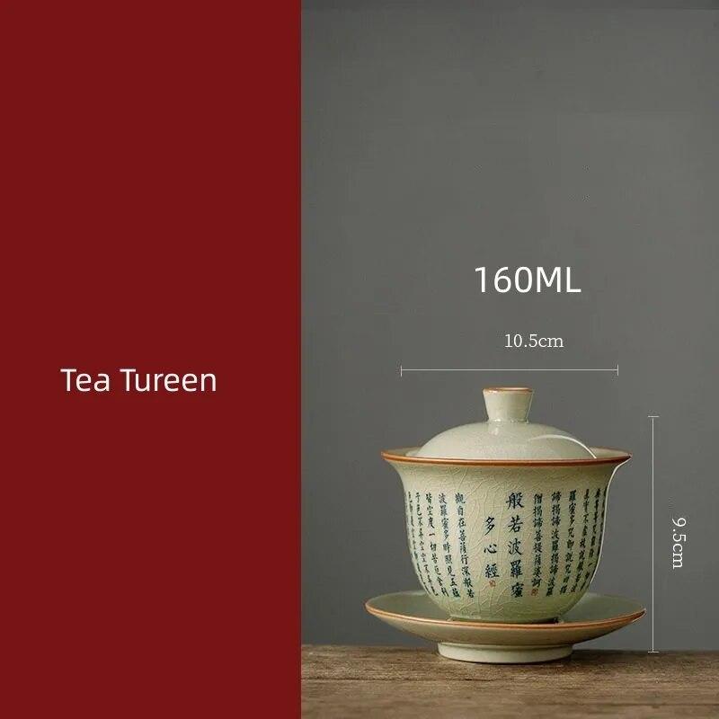 Tureen de ceai cu inimă retro Meridian Bol din ceramică Aparat de ceai Gaiwan Kung Fu Set de ceai Ceai de ceai Ceremonia de ceai