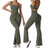 Women's Square Neck Sleeveless Jumpsuit Slim High Waist Back Cutout Flare Yoga Unitard