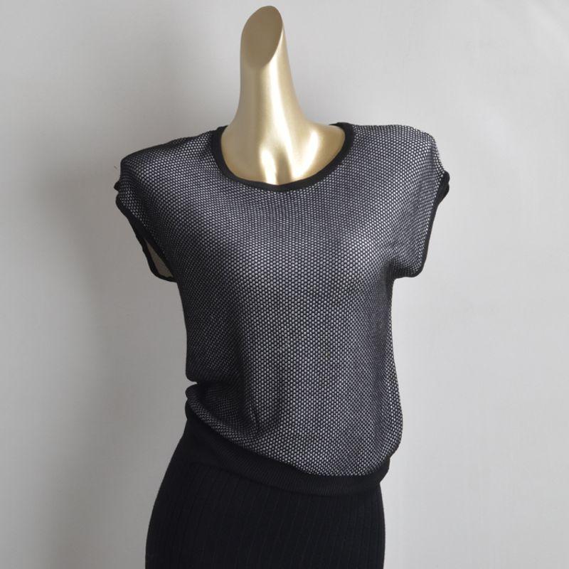 

Экспорт Одинарная Вязка Весна и Осень Новая футболка с круглым вырезом Межцветная сетчатая безрукавка Модный стиль Женская Black S