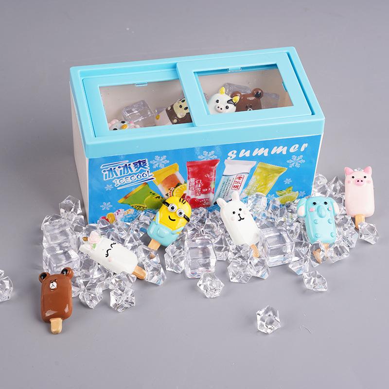 Simulation Resin Accessories Ice Cream Cabinet Cartoon Animal Popsicle Diy Jewelry Accessories Materials Children'S Play House Toys