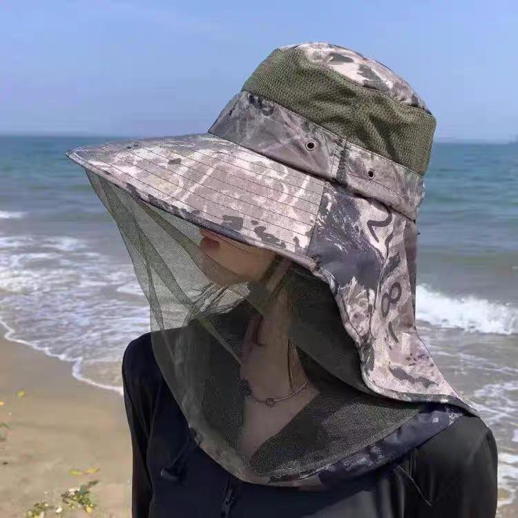 Outdoor Sun Protection Bucket Hat With Full Face Net, Anti-Mosquito Breathable Fishing Hat For Men Women