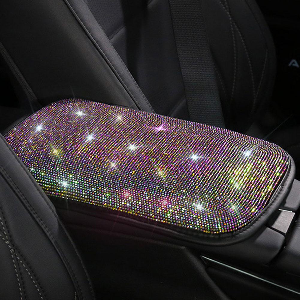 Universal Car Armrest Box Elbow Support PU Leather Silver Diamond Auto Center Console Arm Rest Car Styling Armrest Accessories