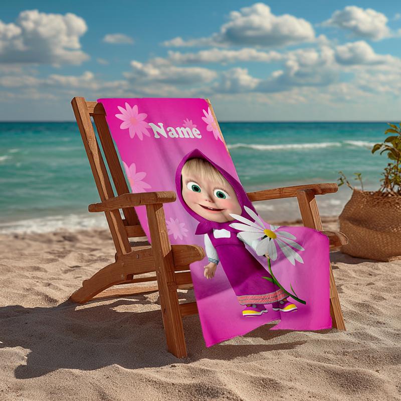 Custom Name Ultra-Soft Beach Towel with Masha Theme,Ideal for Pool - Camping, Diving - Perfect Travel Essential, Vibrant Beach Towel.