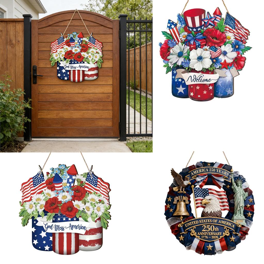 Farmhouses Wooden 4th of July Door Hanger Sign With Patriotics Theme For Holiday Parties Decoration And Gift Giving