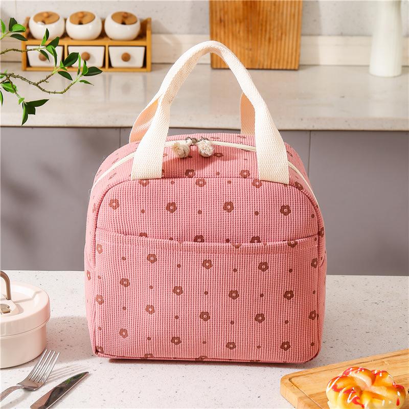 Corduroy Lunch Bag Thermal Insulation Lunch Box Picnic FoodPouch Storage Handbag Multifunctional Kid School Fresh-Keeping Bag