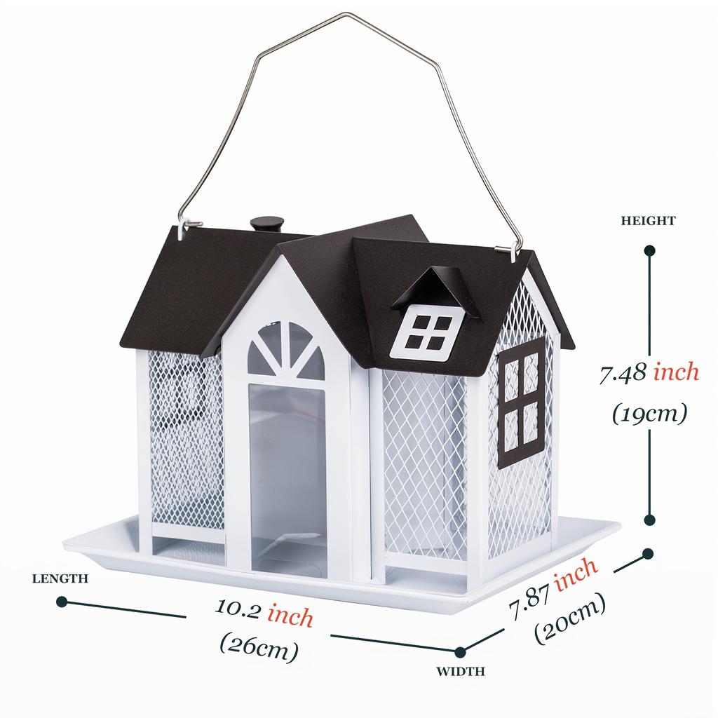 Vibrant Red Metal Bird Feeder House - Triple Feeding Station with Weather-Resistant Design, Attracts Cardinals, Sparrows