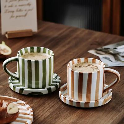 Vintage Ceramic Coffee Mug & Saucer Set Handled Microwave Dishwasher Safe Espresso Cups Gift for Weddings Anniversaries Bridal Shower