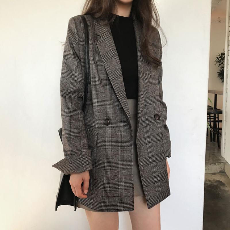 Korea Chic Retro Simple Classic Coat Women Elegant Double Breasted Blazer Jacket Office Mid-length Vintage Clothes Winter 2024