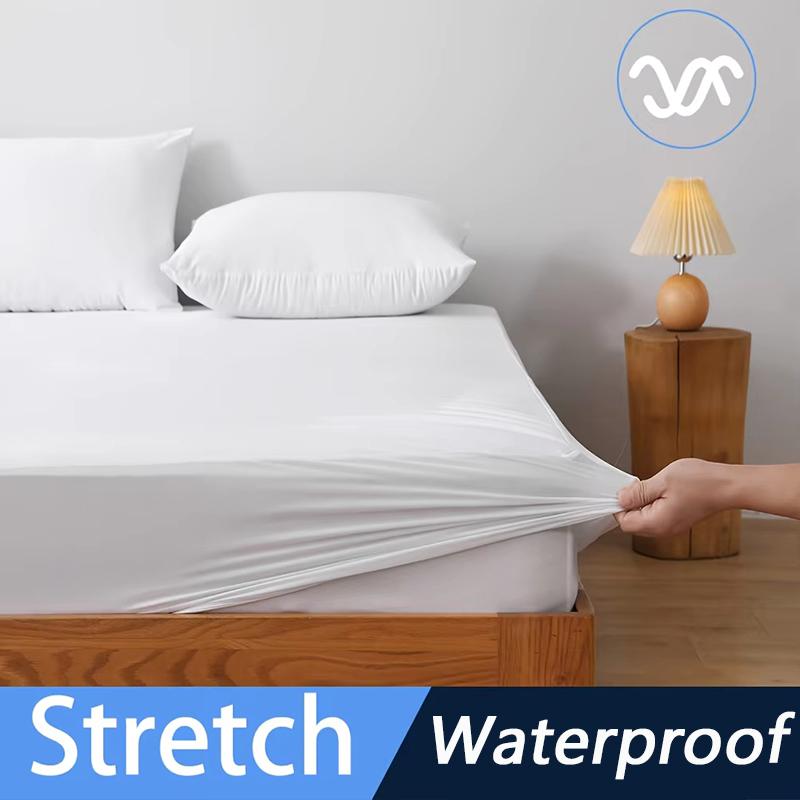 1pc Waterproof Fitted Sheet,Soft Polyester Bedding Mattress Cover with Deep Pocket,Solid Color Design for Bedroom,bed Sheet Only, Dormitory Bedding