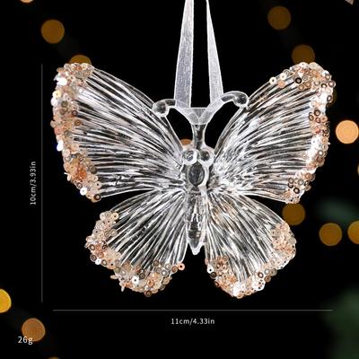 Sparkling Snowflake Ice Strip Pendants Gold Sequin Transparent Acrylic Christmas Tree Ornaments DIY Exquisite