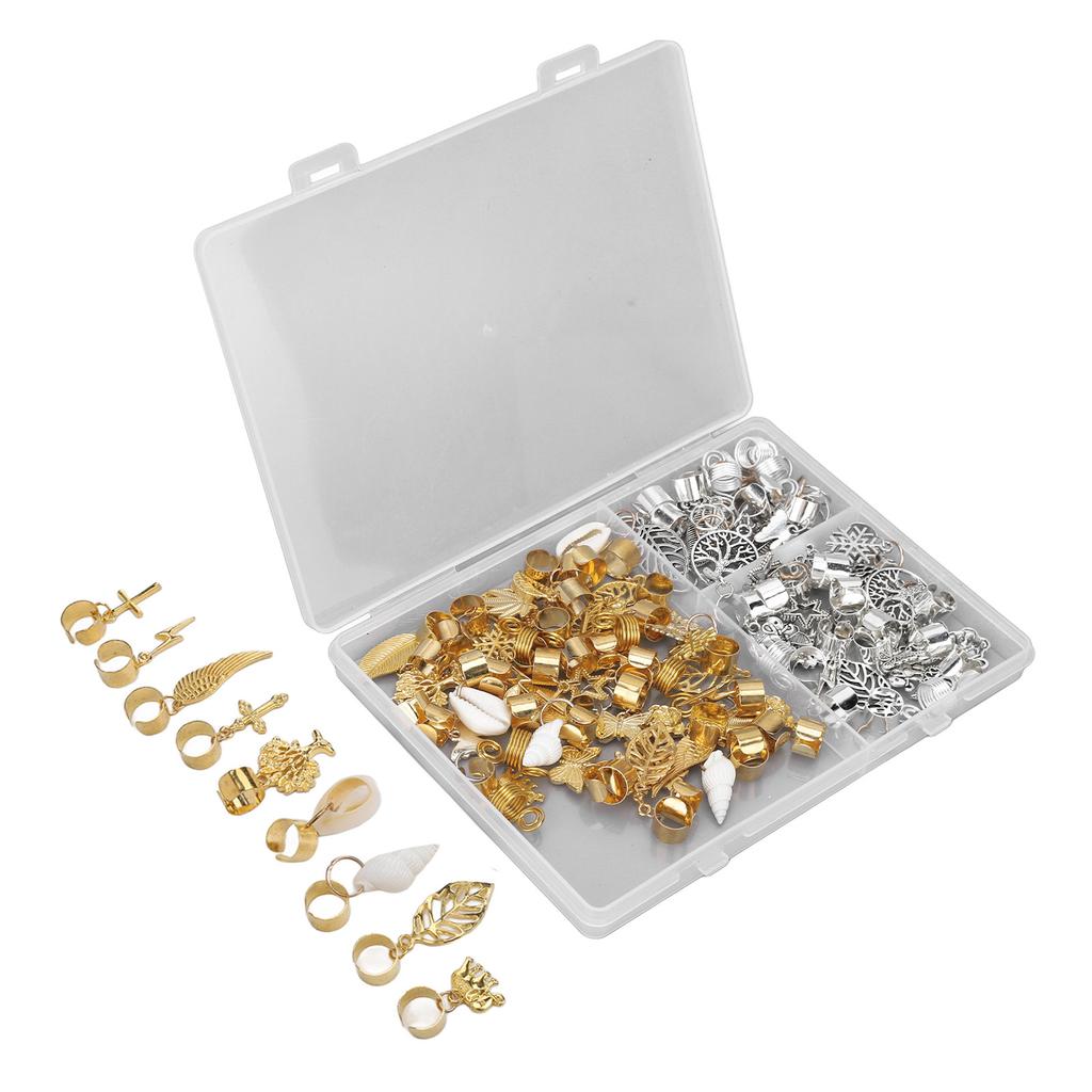 114pcs Dreadlocks Ring Alloy Exquisite Hair Braid Coil Cuffs Pendants Decoration for Wedding Party