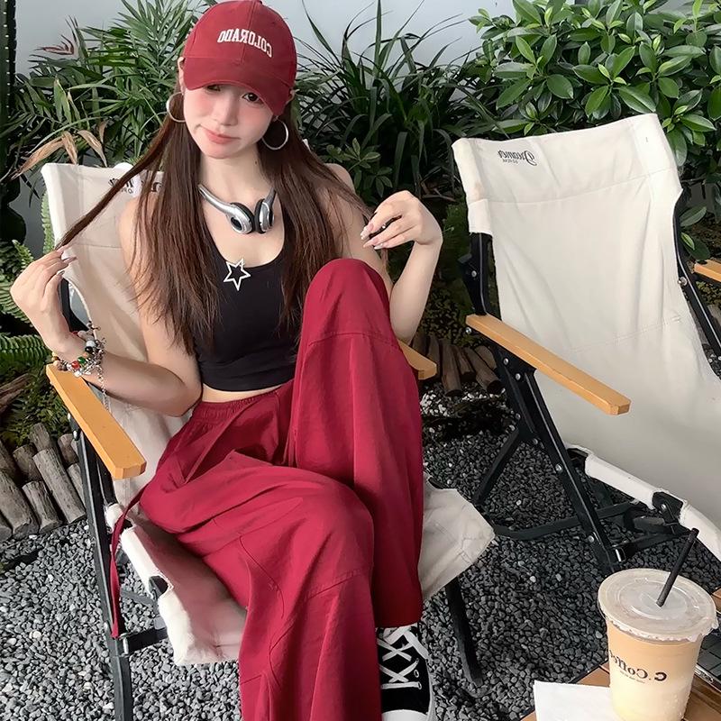 Γυναικείο Ανοιξιάτικο & Φθινοπωρινό Κόκκινο Σπαθί Αθλητικό Παντελόνι Ευρείας Γραμμής - 2025 Casual Χαλαρή Εφαρμογή