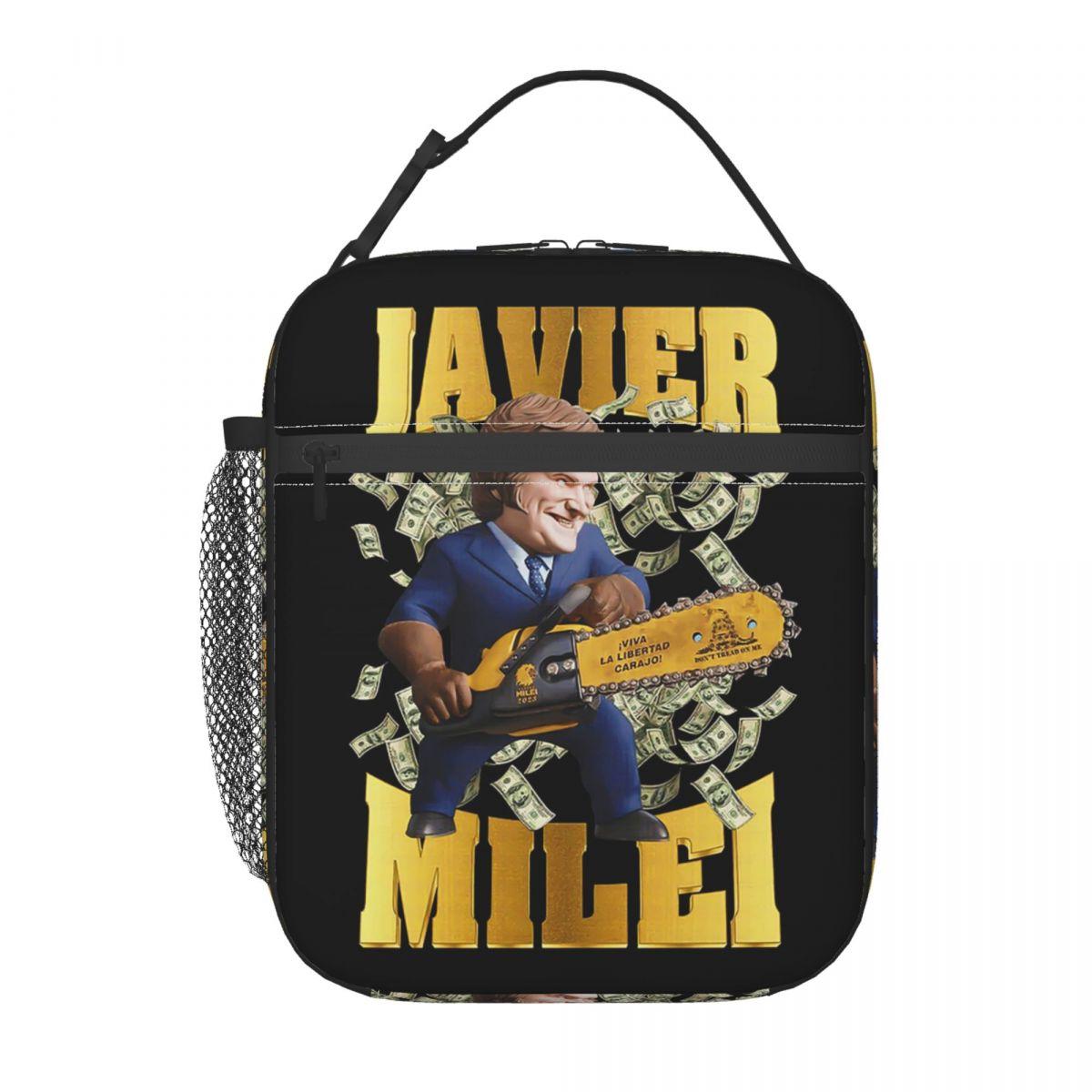 Javier Milei Currency Insulated Lunch Bag for Women Kids Portable Food Boxes Thermal Lunch Box Tote One Size